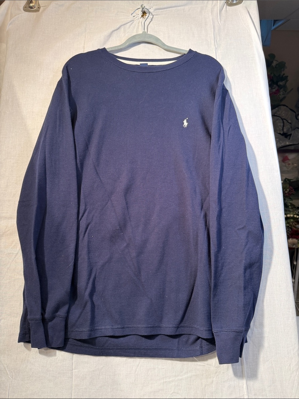 Ralph Lauren Navy Long-Sleeve Crewneck with White Pony Logo